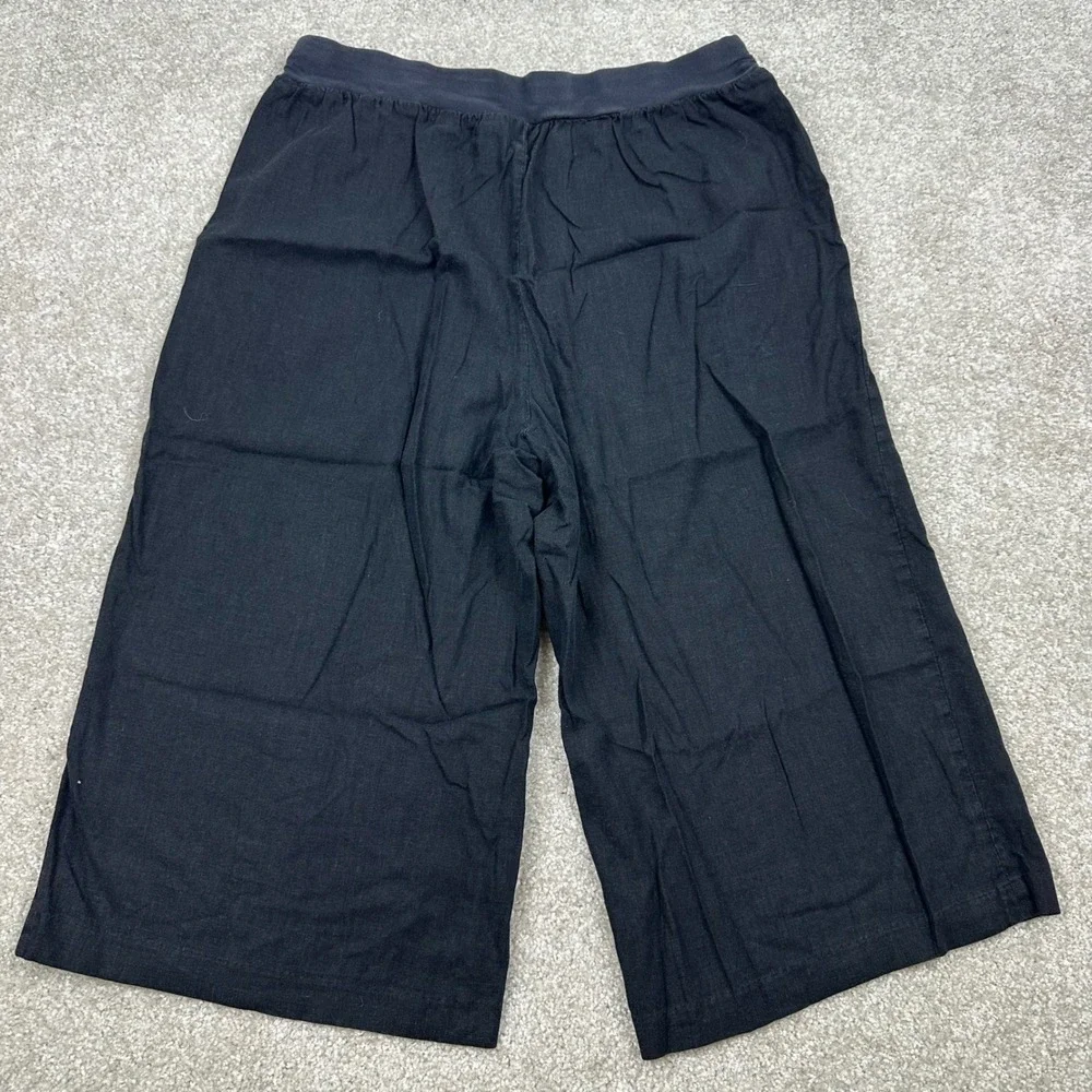 Liz & Me Black Linen Blend Wide Leg Cropped Pants Plus Size 18W Pull On Culottes